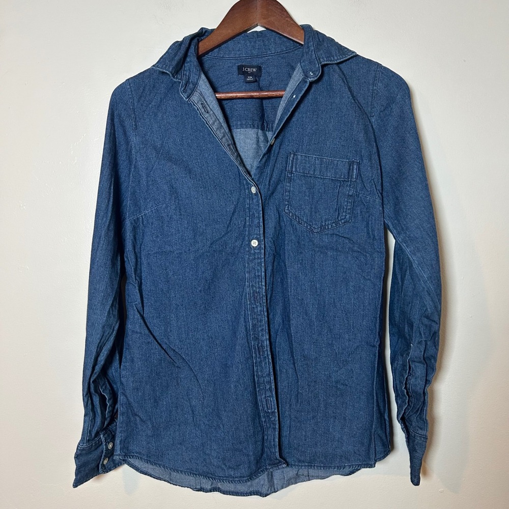 J.Crew Denim Button Down Shirt Womens XS Blue Long Sleeve Cotton Classic Top